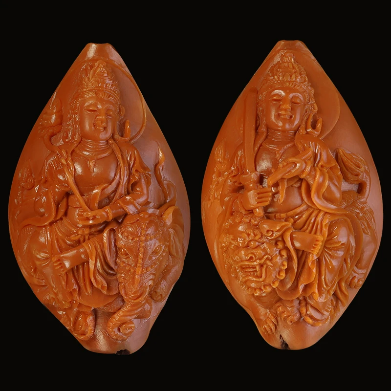 许忠英核雕 文殊普贤单籽手机挂件吊坠纯手工雕刻苏工舟山橄榄核
