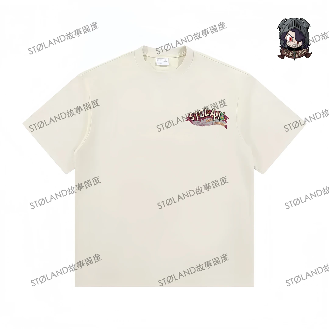 STOLAND<怪诡童话>原创印花美式圆领t恤情侣短袖宽松300g重磅纯棉