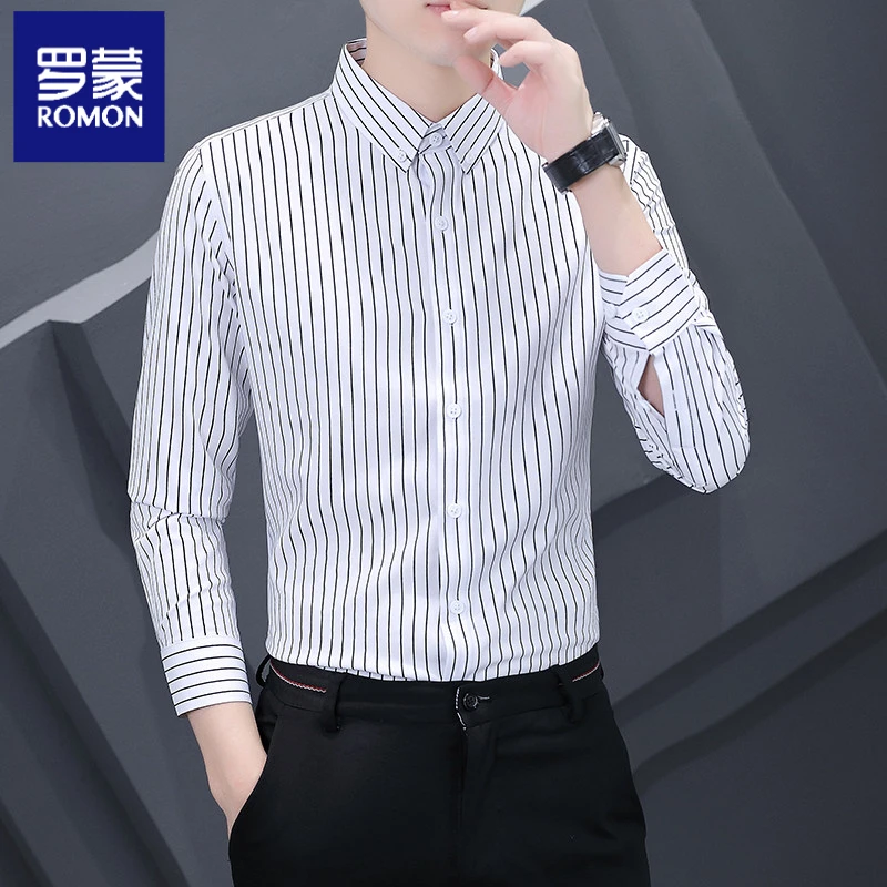 罗蒙秋季高品质衬衫轻奢商务休闲条纹衬衣打底衫青年潮牌高级感男