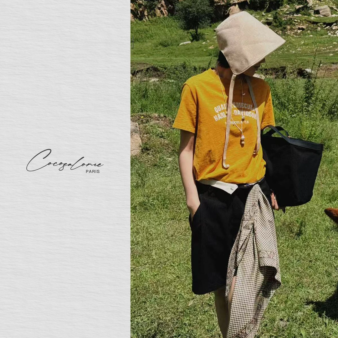 韩彬彬"达芬奇"琥珀流光加州哈雷美式老钱古董纯棉潮牌T恤2370-2