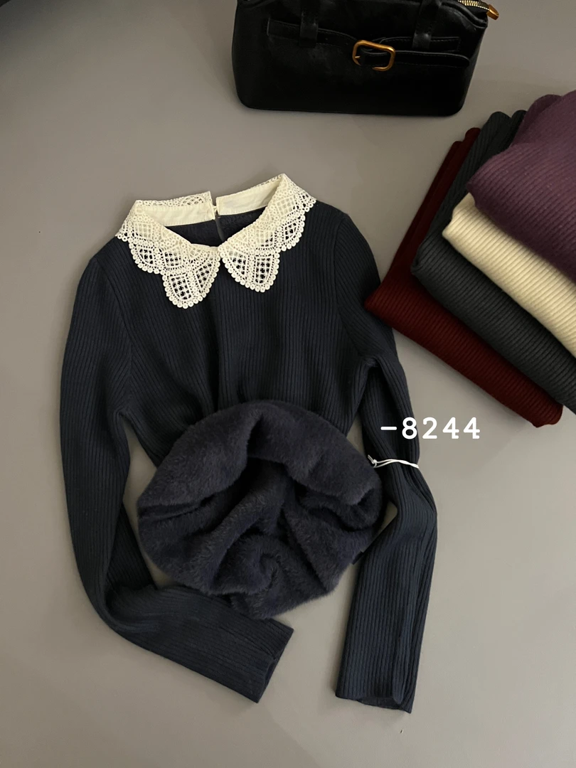 米满满-piggy（#8244）花边一体绒打底上衣