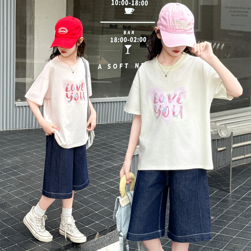 儿童LOVE夏季短袖短裤休闲风宽松印花T恤时尚休闲夏装薄款套装