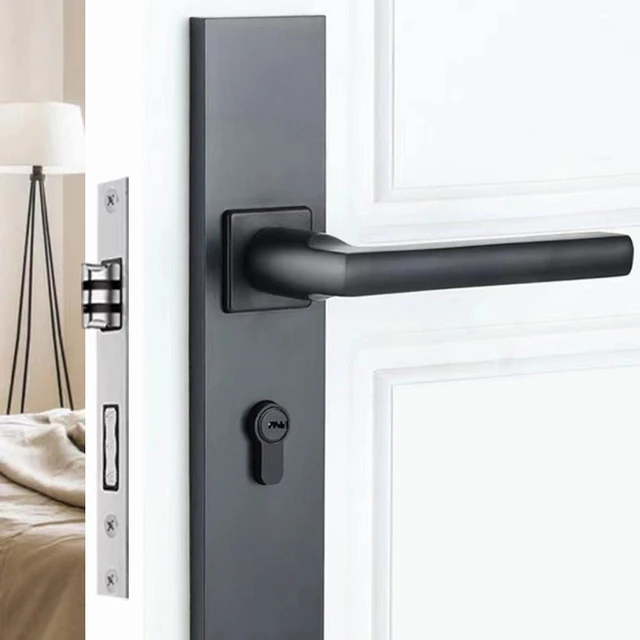 免改孔室内门锁不锈钢家用可调节门把手简约通用型静音木门房门锁