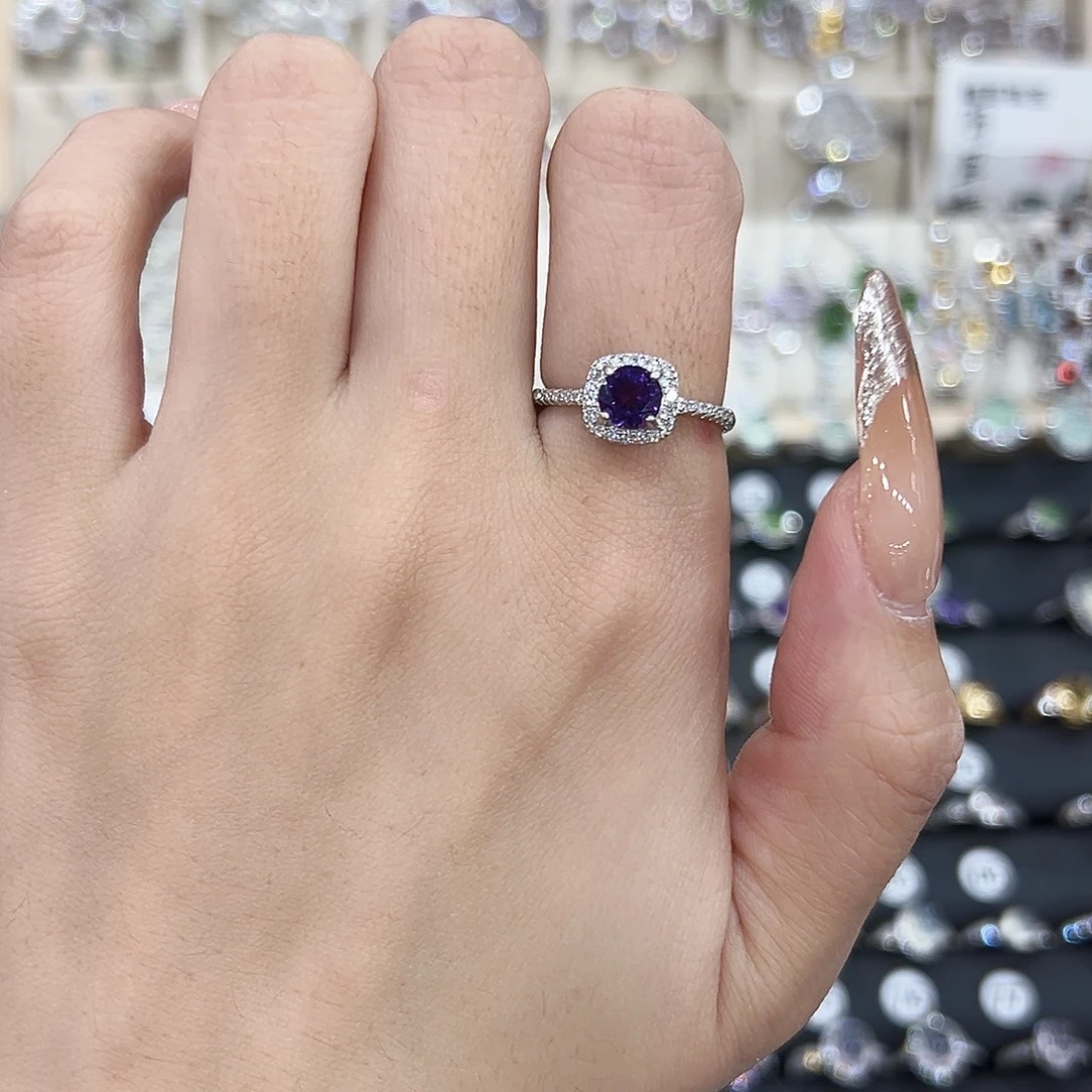 仙***-戒指银S925镶嵌紫晶
