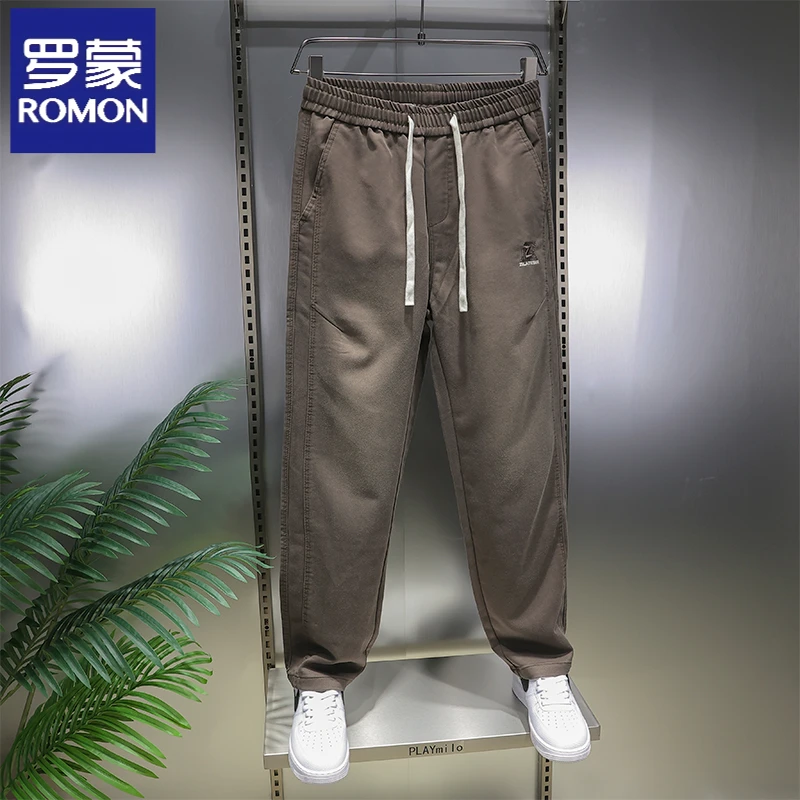 罗蒙美式高街阔腿裤男生春秋季宽松抽绳直筒长裤子2025新款运动