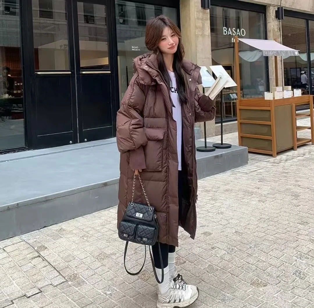2024时尚百搭休闲连帽宽松加厚保暖长款外套