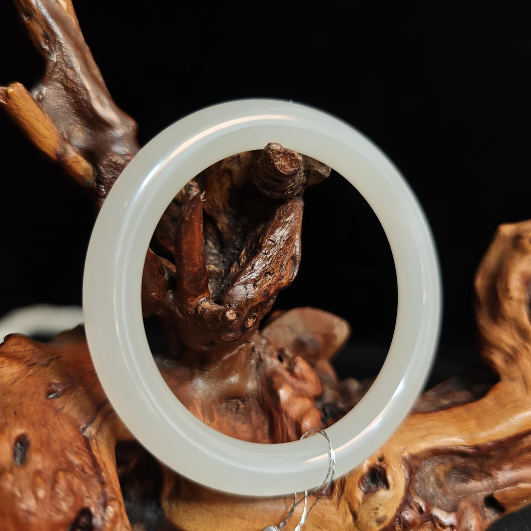 【國玉晓芸】3534和田玉浅藕粉圆条温润手镯54圈