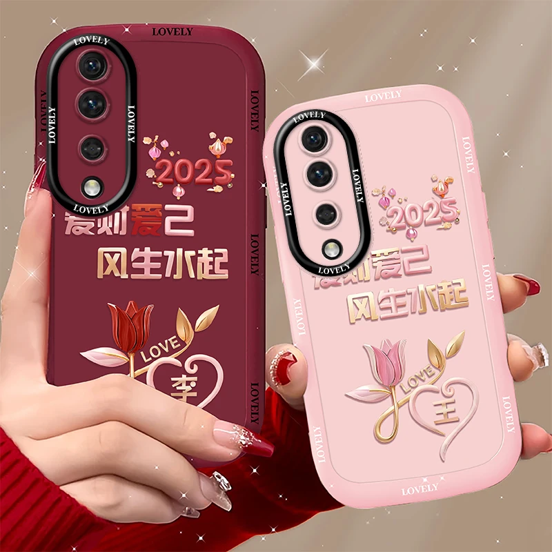 适用【荣耀80】爱财爱己姓氏定制泡芙壳硅胶软壳保护壳