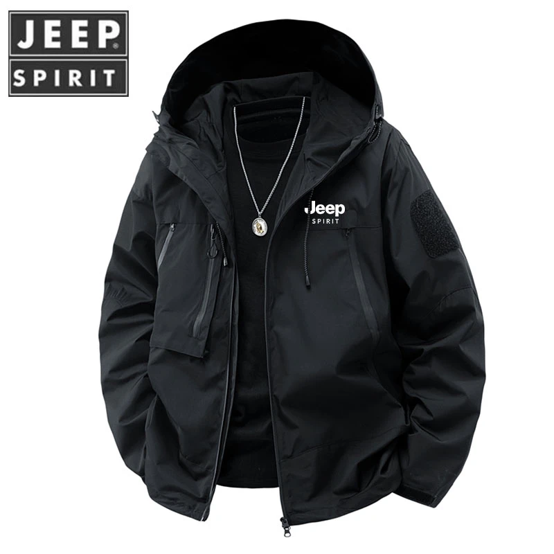 JEEPSPIRIT/吉普工装夹克男款春季潮牌宽松百搭连帽上衣休闲外套