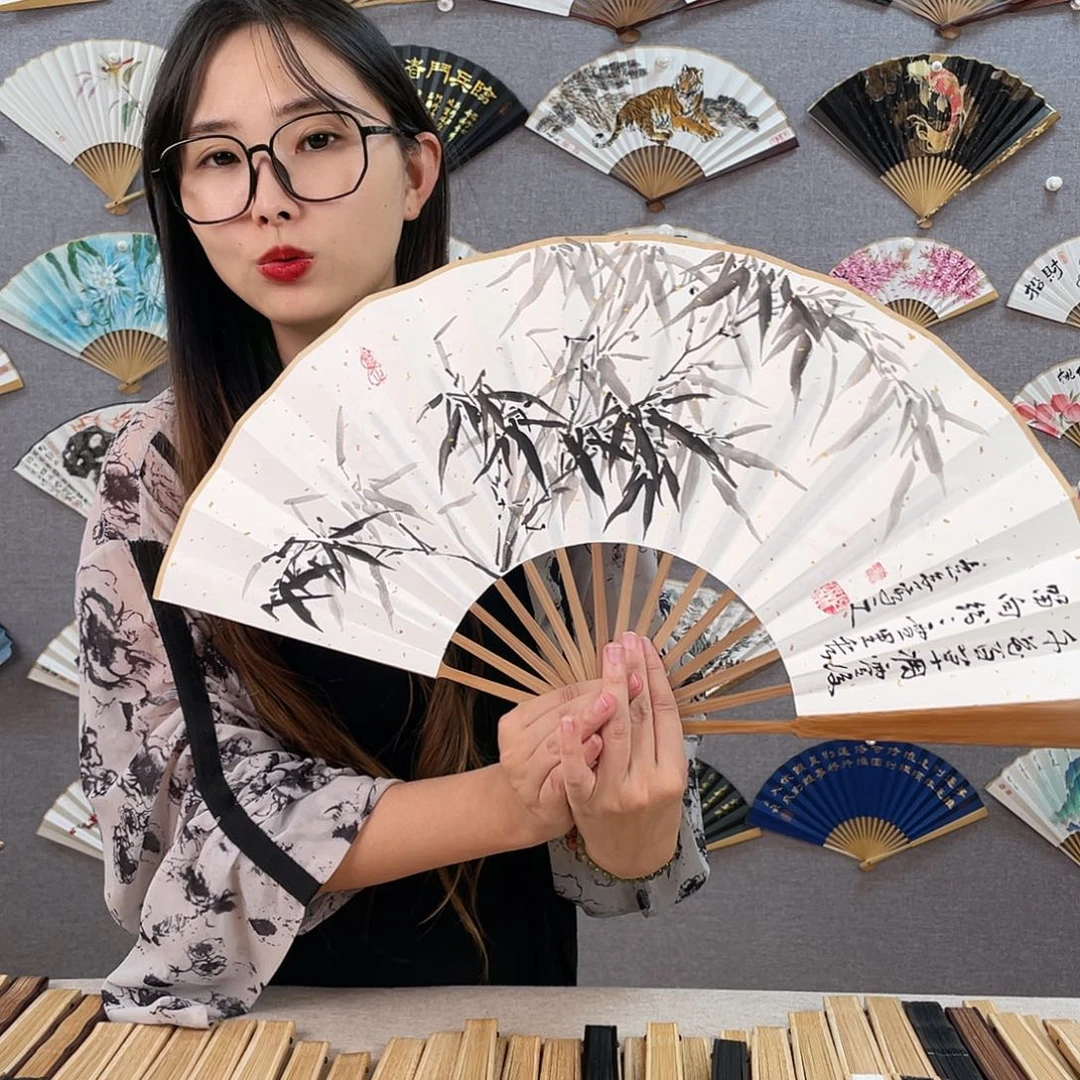 国画10寸-油竹福利折扇（默认粘好）