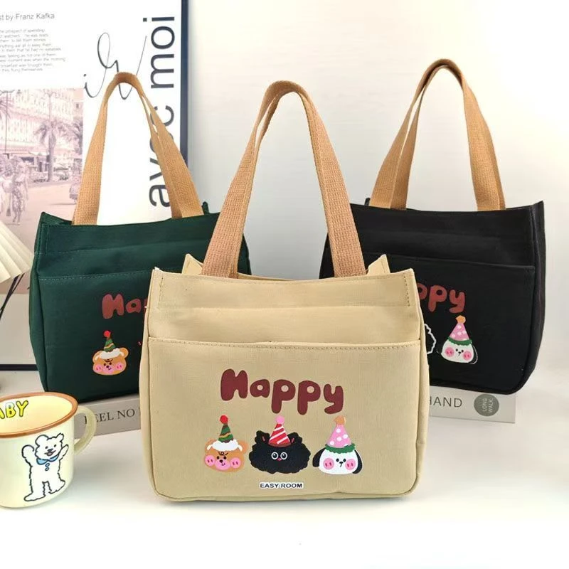 新款帆布手提包大容量简约上班族学生包百搭妈咪包手拎便当饭盒包
