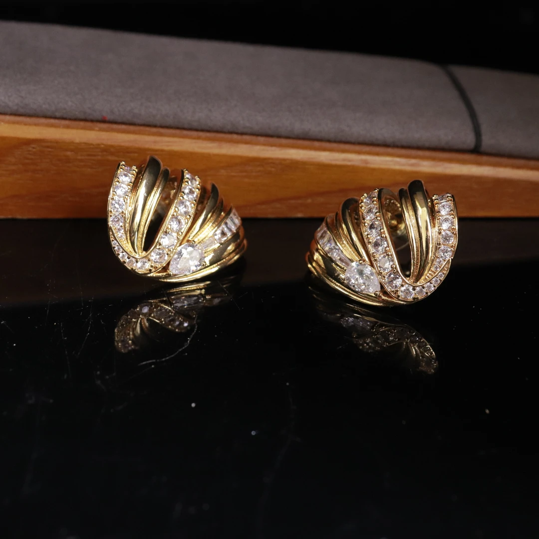 合金玻璃耳饰 气质轻奢小众中古复古金色耳饰耳钉百搭款