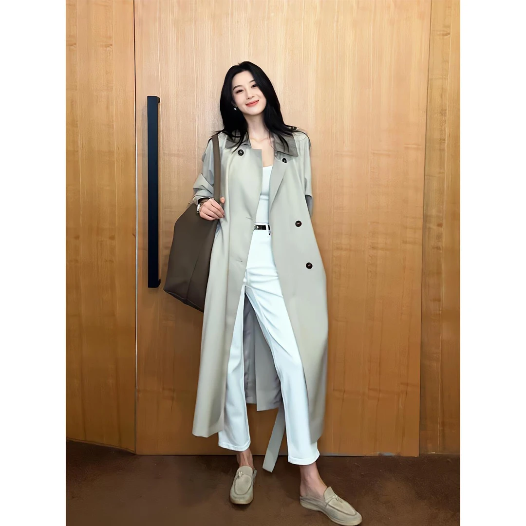 韩系慵懒chic外套女春秋季2025新款轻奢高级感大翻领廓形极简风衣