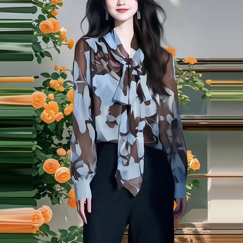 小众高级感通勤气质剪花镂空衬衣春秋季新款款时尚系带套头衬衫女