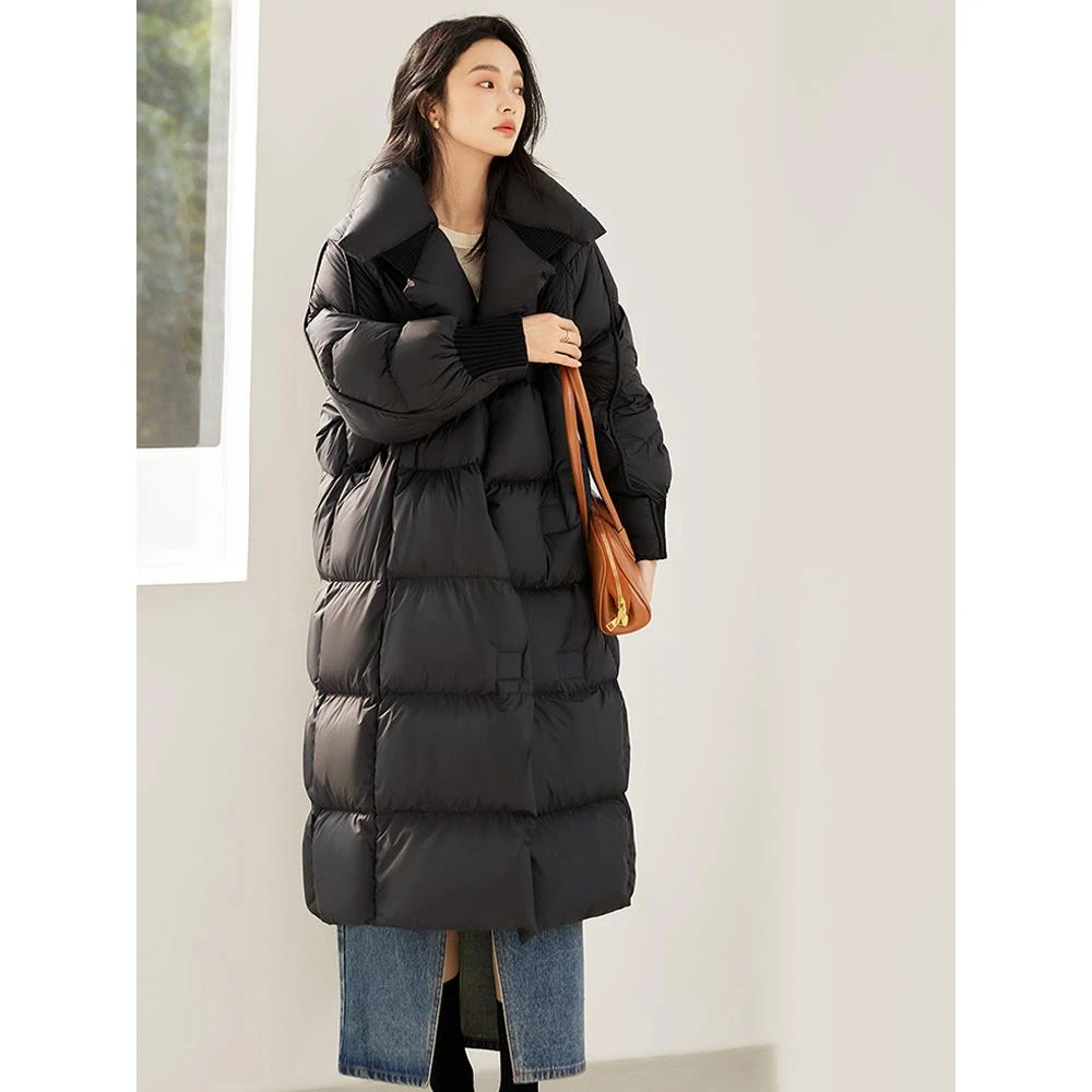 高充绒90白鸭绒设计感翻领羽绒服女冬季新款气质宽松保暖长款外套