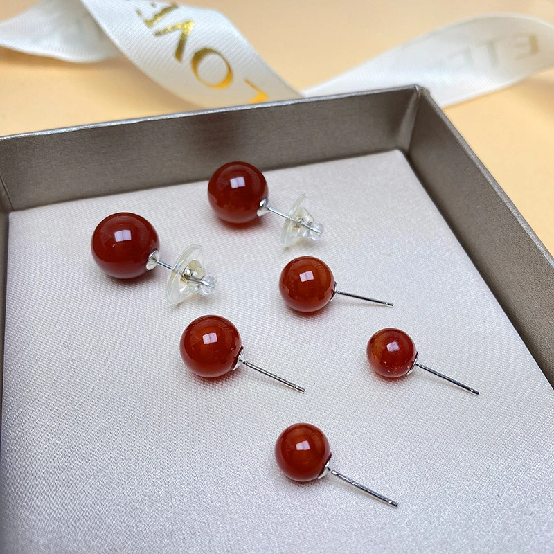 162银S925镶玛瑙玉髓耳钉