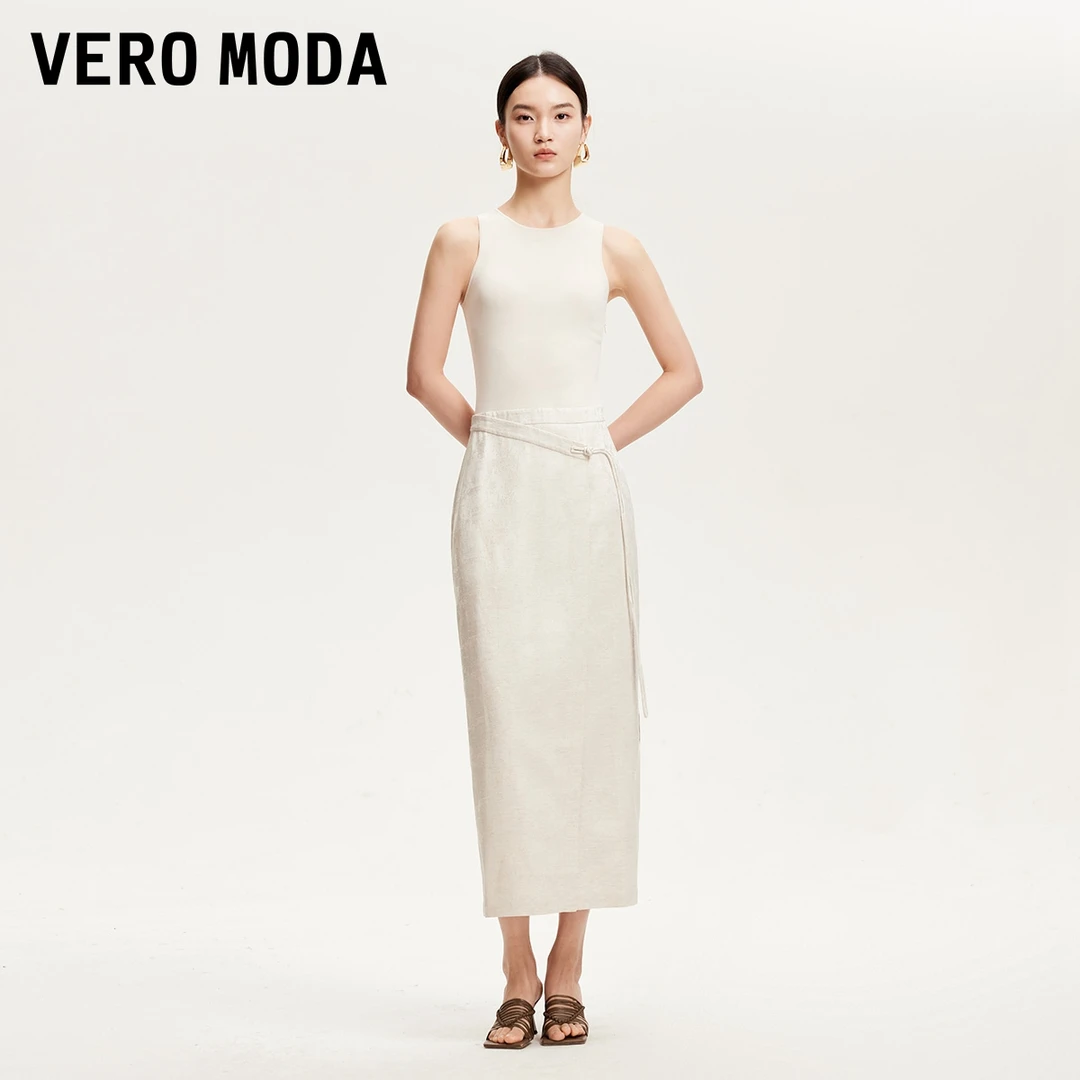 Vero Moda氧气裙连衣裙商场同款新中式光泽感开叉裙摆32527A002