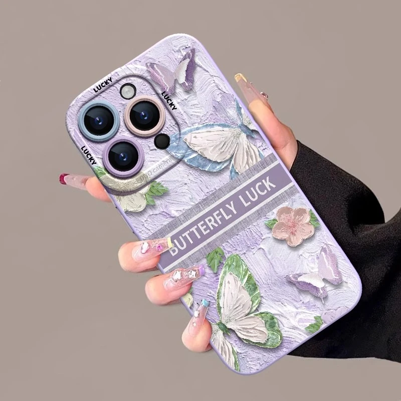 法式油画蝴蝶适用苹果16promax手机壳ins风iphone15promax保护壳