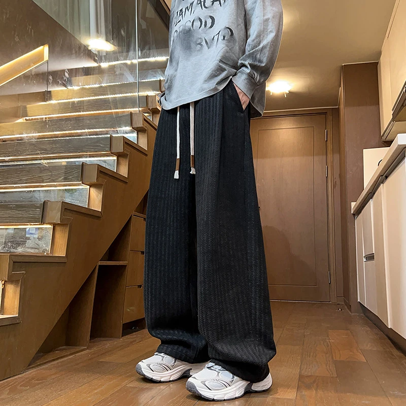 复古男士秋季潮流新款小香风纹理感日常重磅宽松直筒百搭休闲长裤