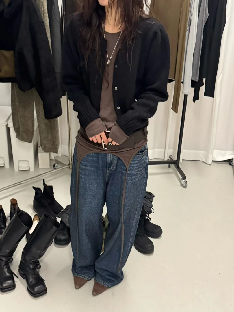 韩国东大门正品女装时尚纯色泡泡袖针织开衫102231（NO退NO换）