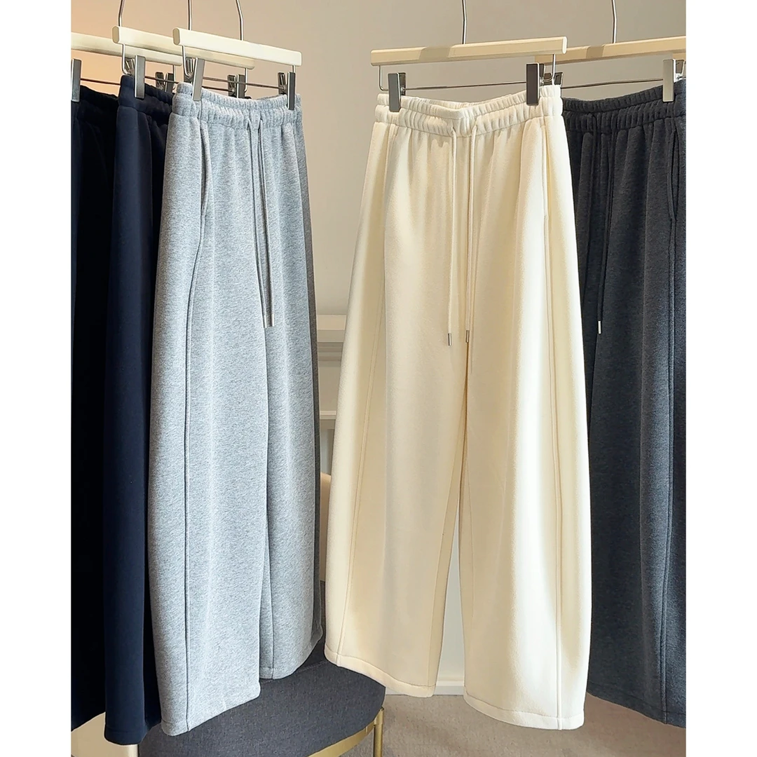 【加绒加厚】奥粒绒保暖女式秋冬新款高腰垂感阔腿糯米弯刀裤