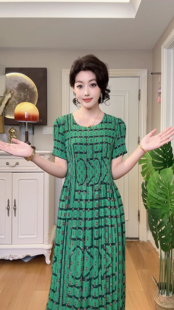 [015]-1三宅设计高弹力褶皱夏季薄款宽松连衣裙新款减龄女装裙子