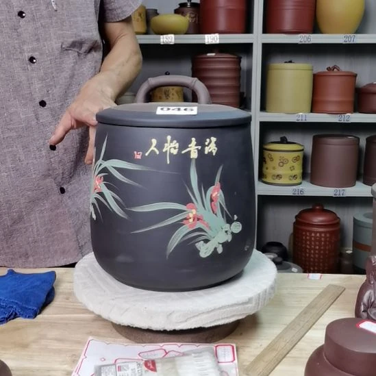 紫砂茶叶罐正品石瓢兰花茶叶罐046