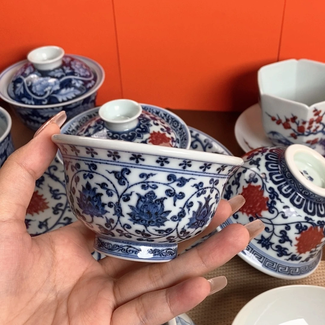 宣乐沐谷青花缠枝莲压手杯