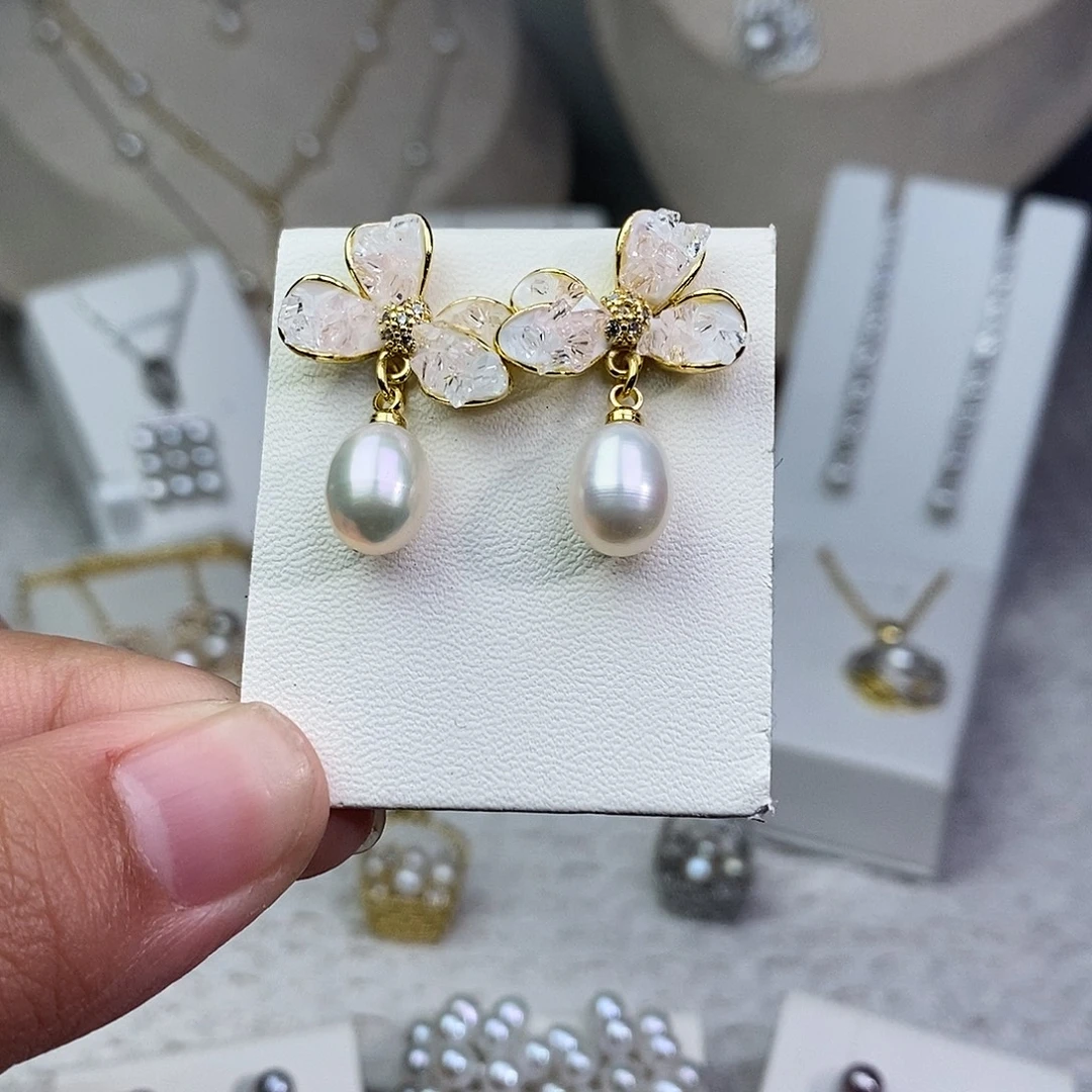 淡水珍珠银S925镶嵌耳饰