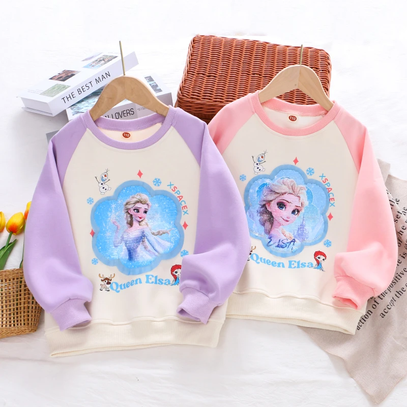 女童插肩卫衣春秋季新款儿童卡通亮片翻转变色上衣女童卫衣