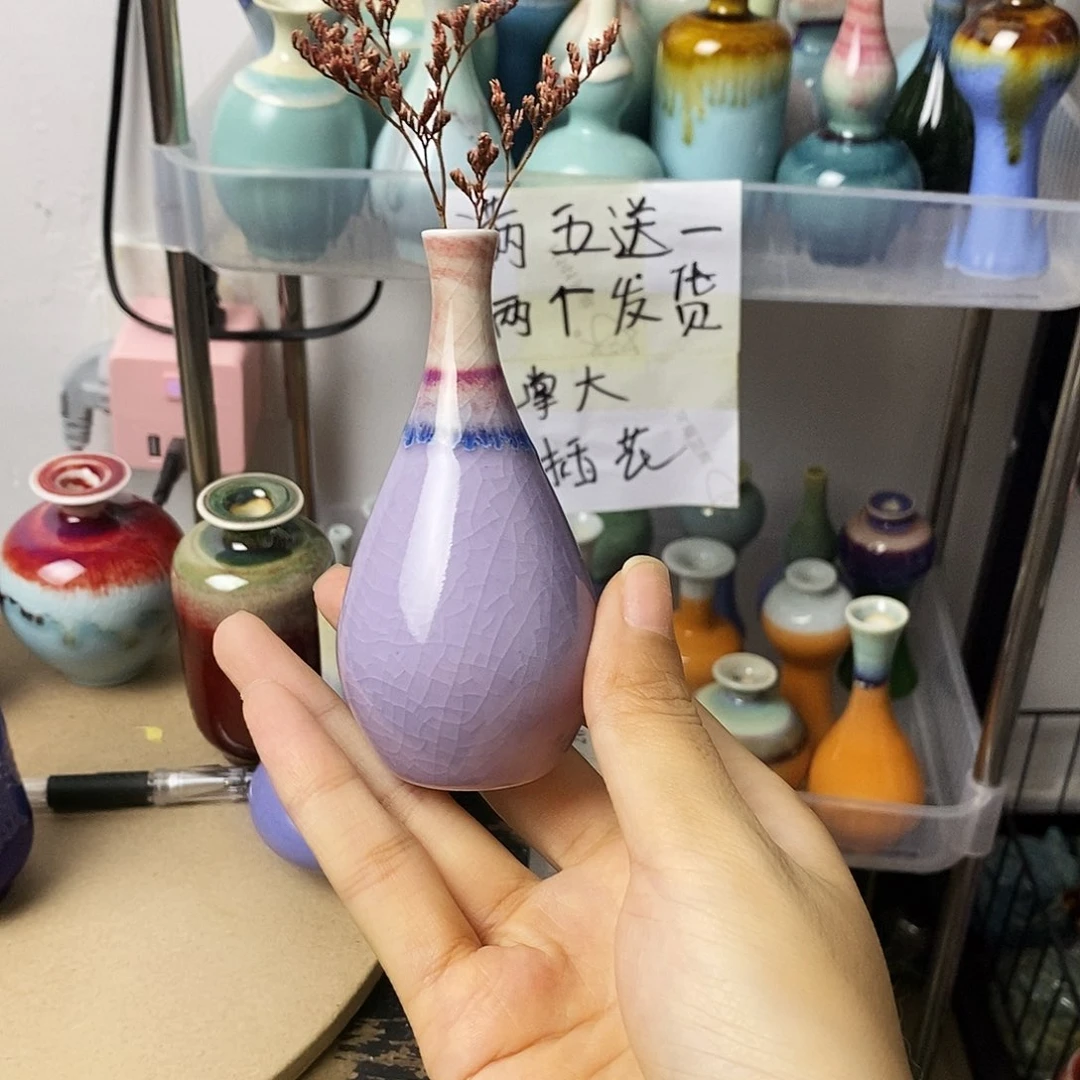 摆件巴掌大不插花景德镇高温陶瓷小花器