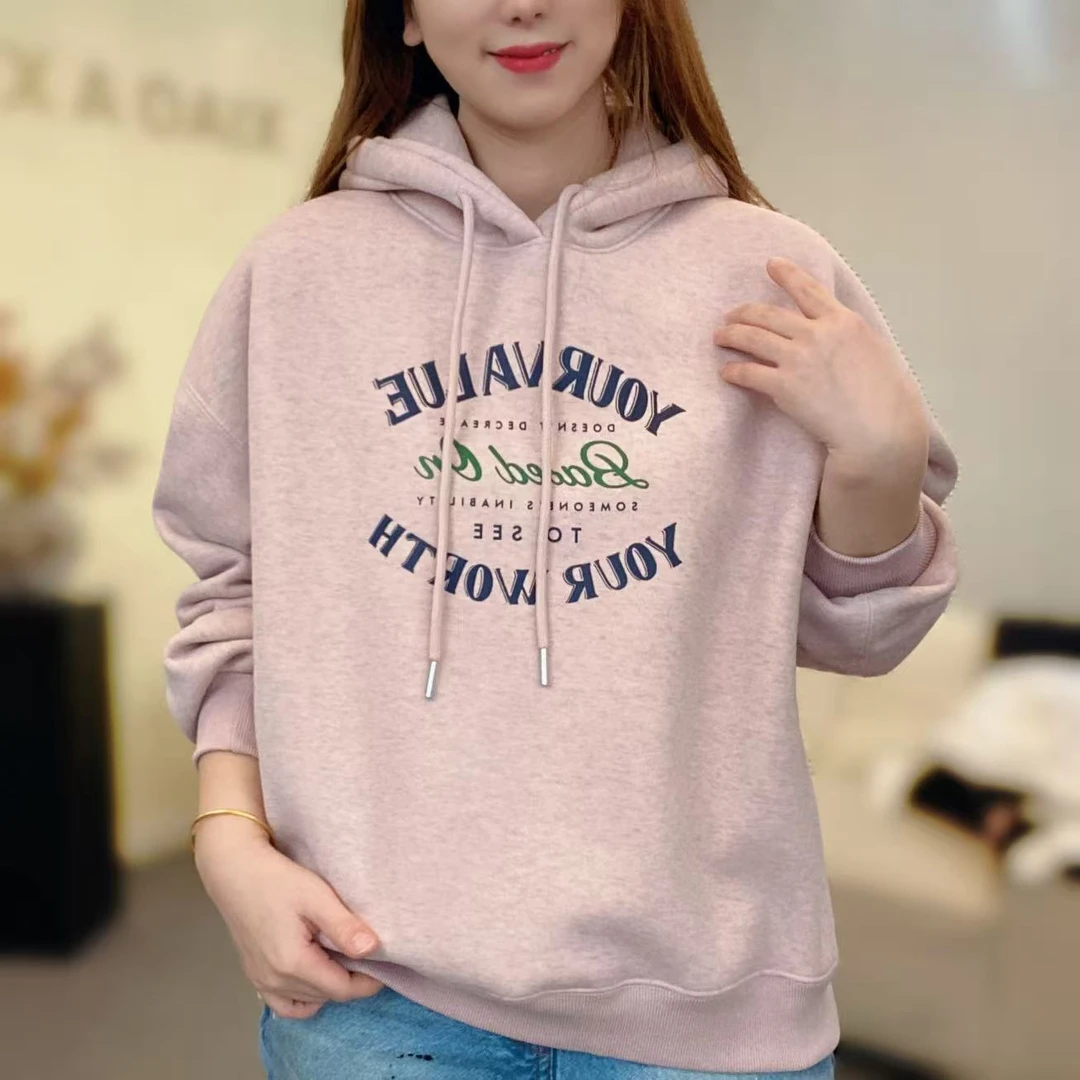 【加绒加厚】连帽字母印花2025冬季新款卫衣女韩版宽松显瘦百搭帽衫
