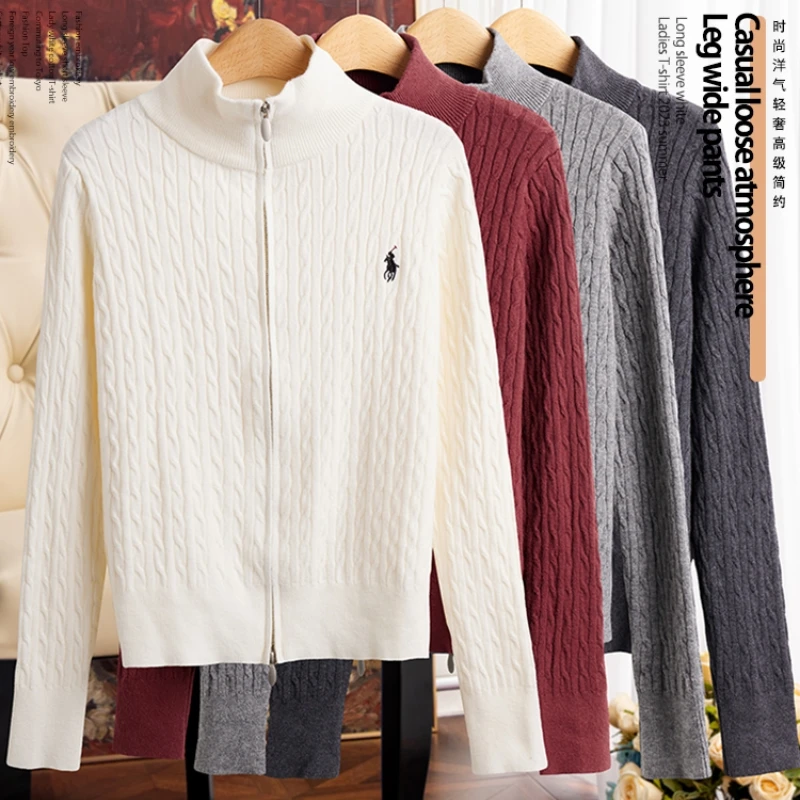 6619-双头拉链立领软糯麻花毛衣开衫冬季时尚针织外套上衣女百搭