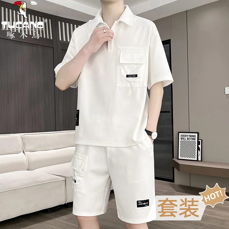 TUCANO/啄木鳥夏季休闲百搭工装男翻领POLO衫短裤套装透气薄款T恤