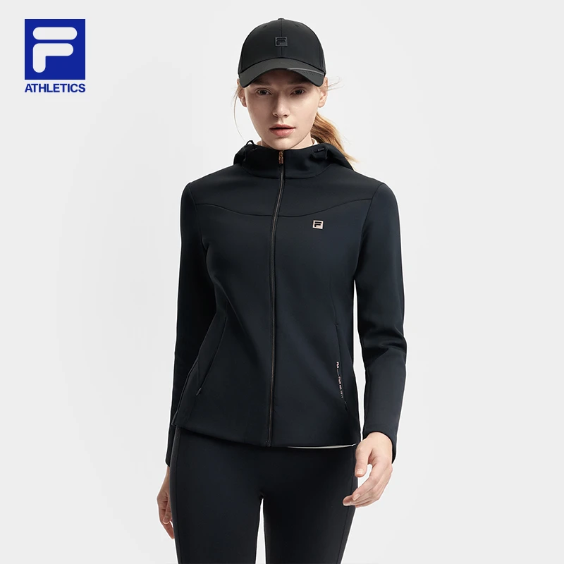 FILA 斐乐官方女士针织连帽外套2025春新款简约基础健身运动上衣