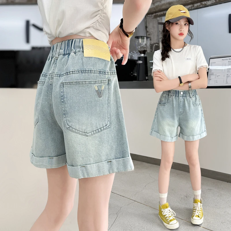 女童短裤外穿夏季薄款2025新款夏装女孩大童洋气卷边牛仔儿童裤子