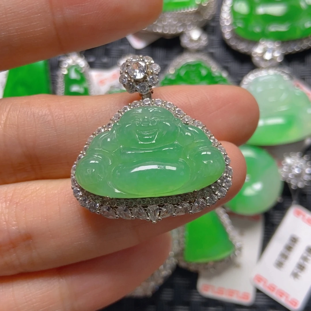 翡翠银S925镶嵌颈饰佛公吊坠