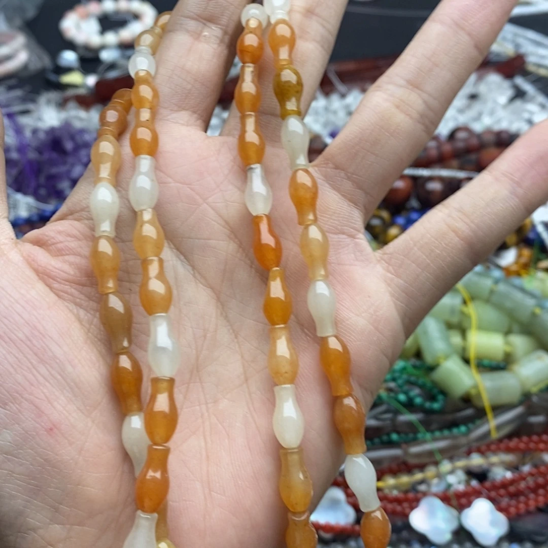 玛瑙/玉髓未镶嵌珠宝半成品一条天然6×12金丝玉小花瓶