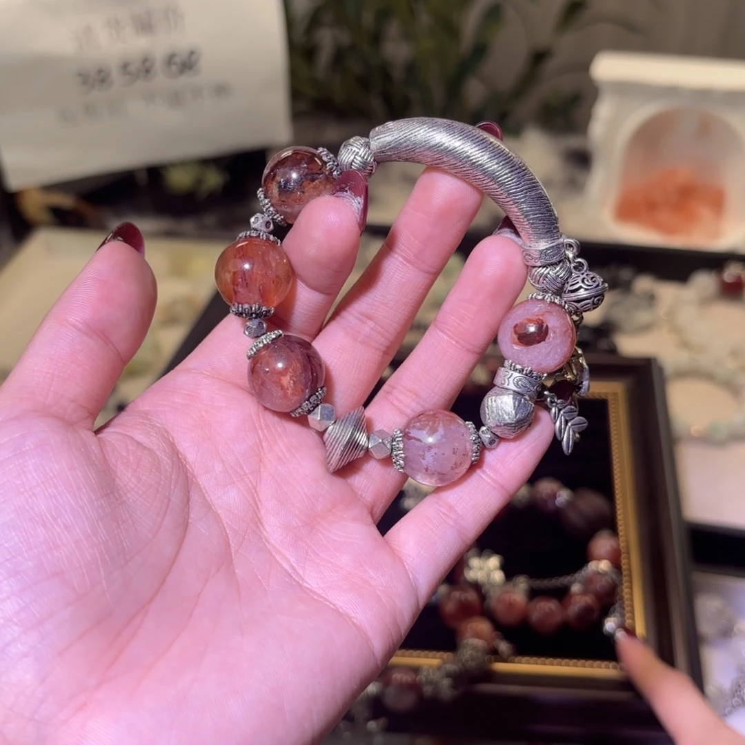 手链银S925镶嵌烟晶