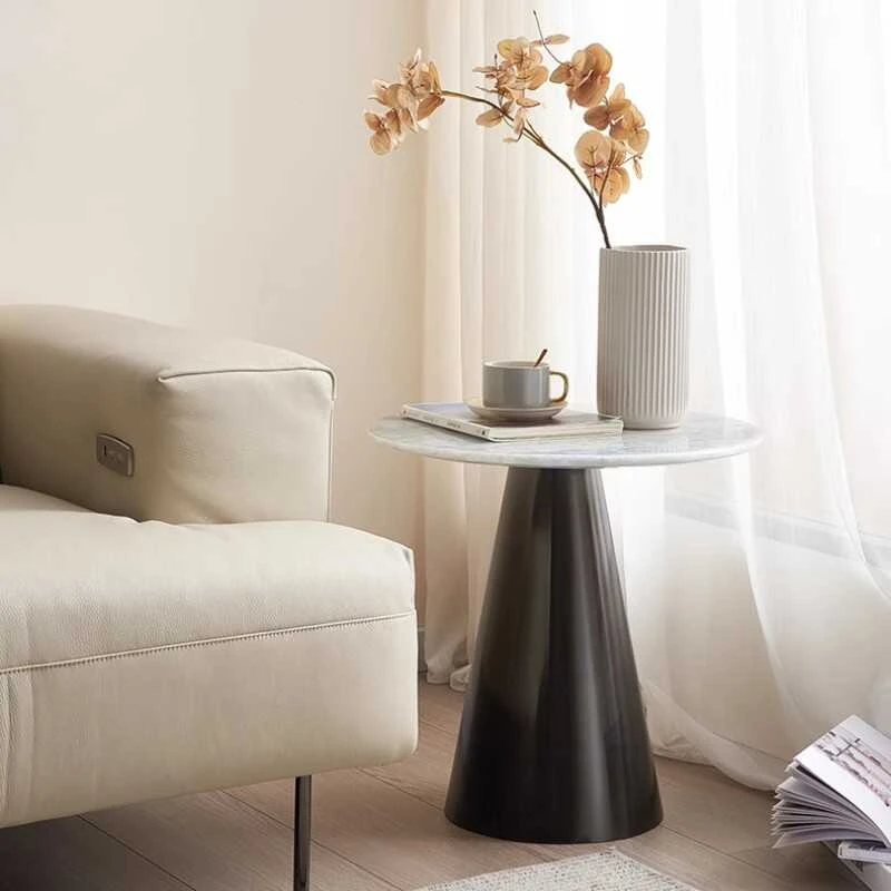 轻奢岩板边几沙发角几客厅床头柜卧室创意圆形小茶几阳台小圆桌子