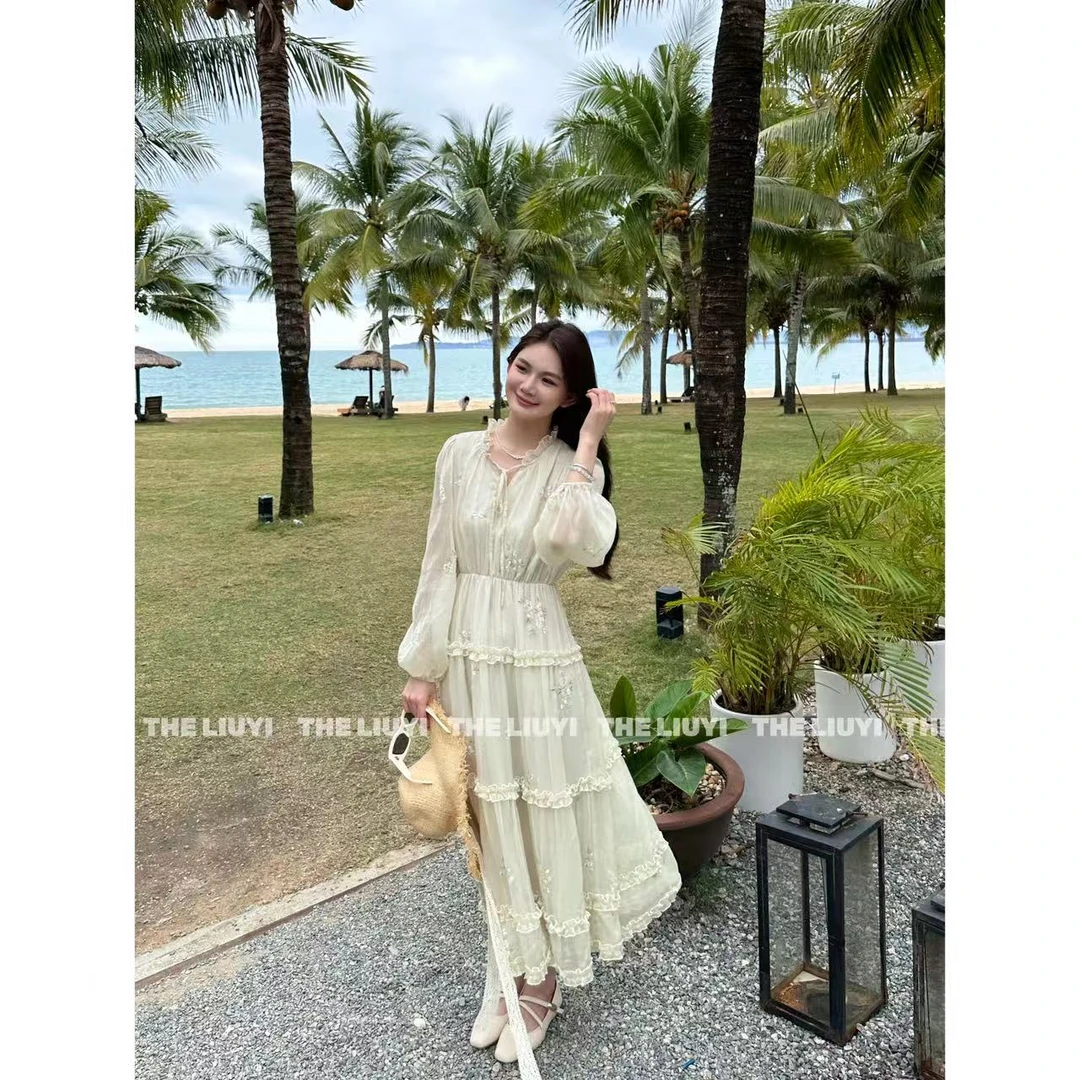 【LIUYI】春日来信~春夏重工提花刺绣连衣裙长裙52118