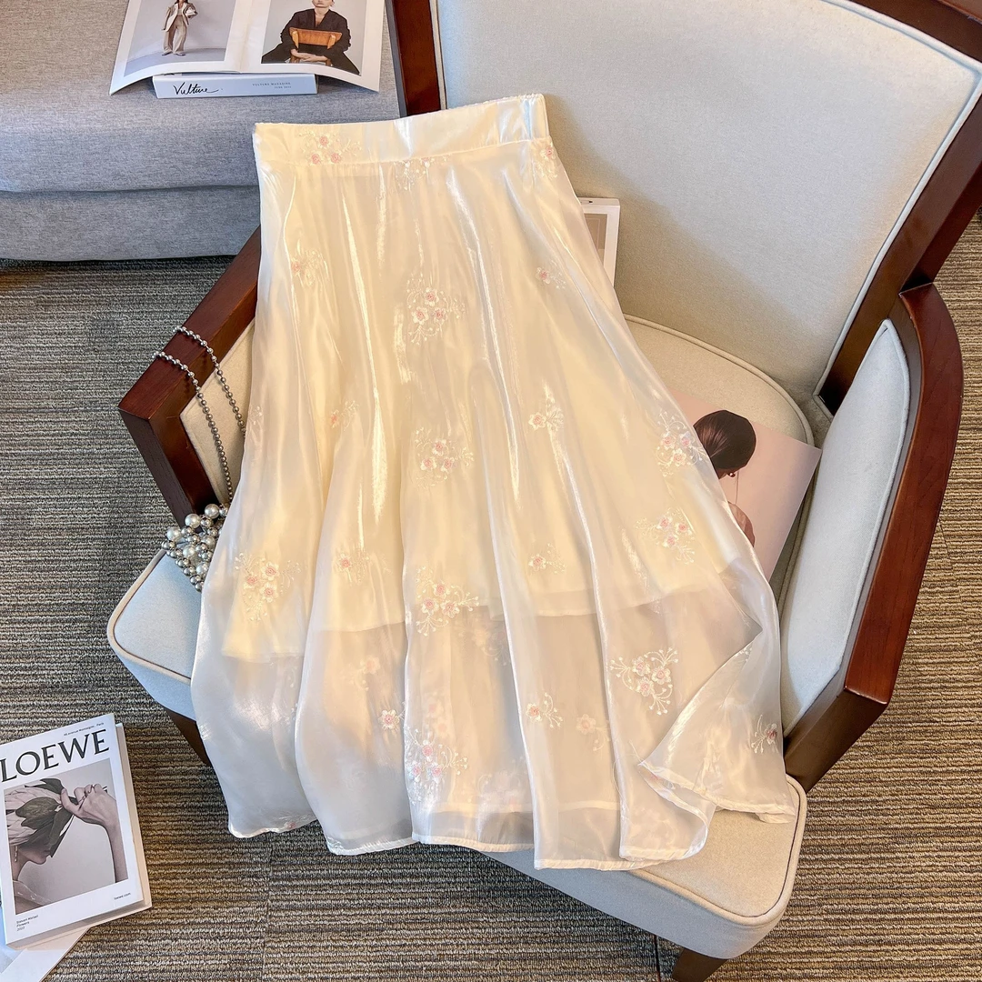 2025新中式国风半身裙女夏季海棠花半身裙高腰半身裙