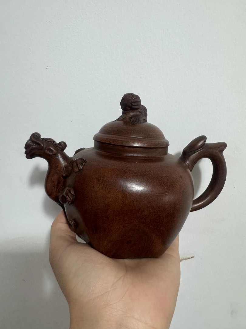 宜兴紫砂原矿珍藏泥料大红袍全手工五角狮球龙壶紫砂壶茶壶
