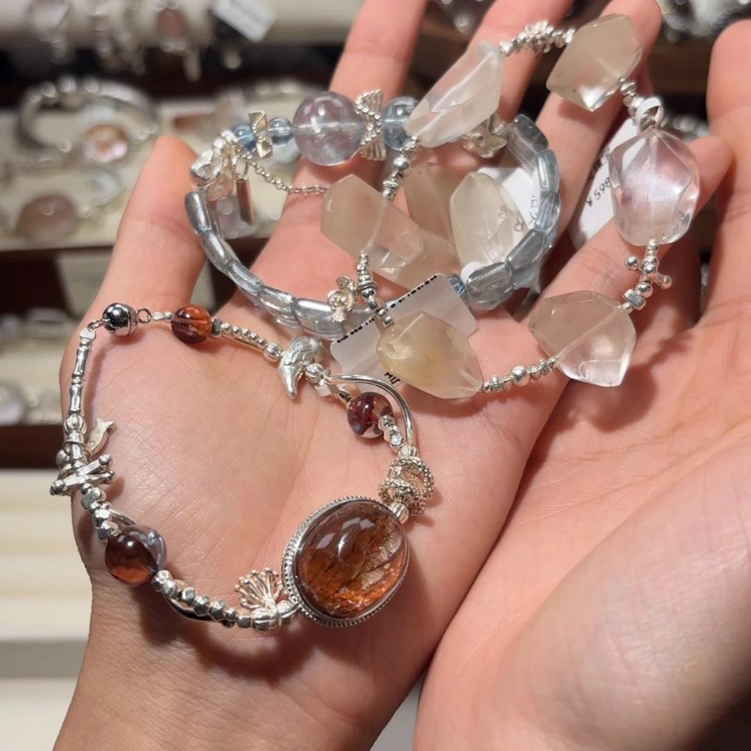 水晶手链银S925镶嵌梁*浅水晶鱼