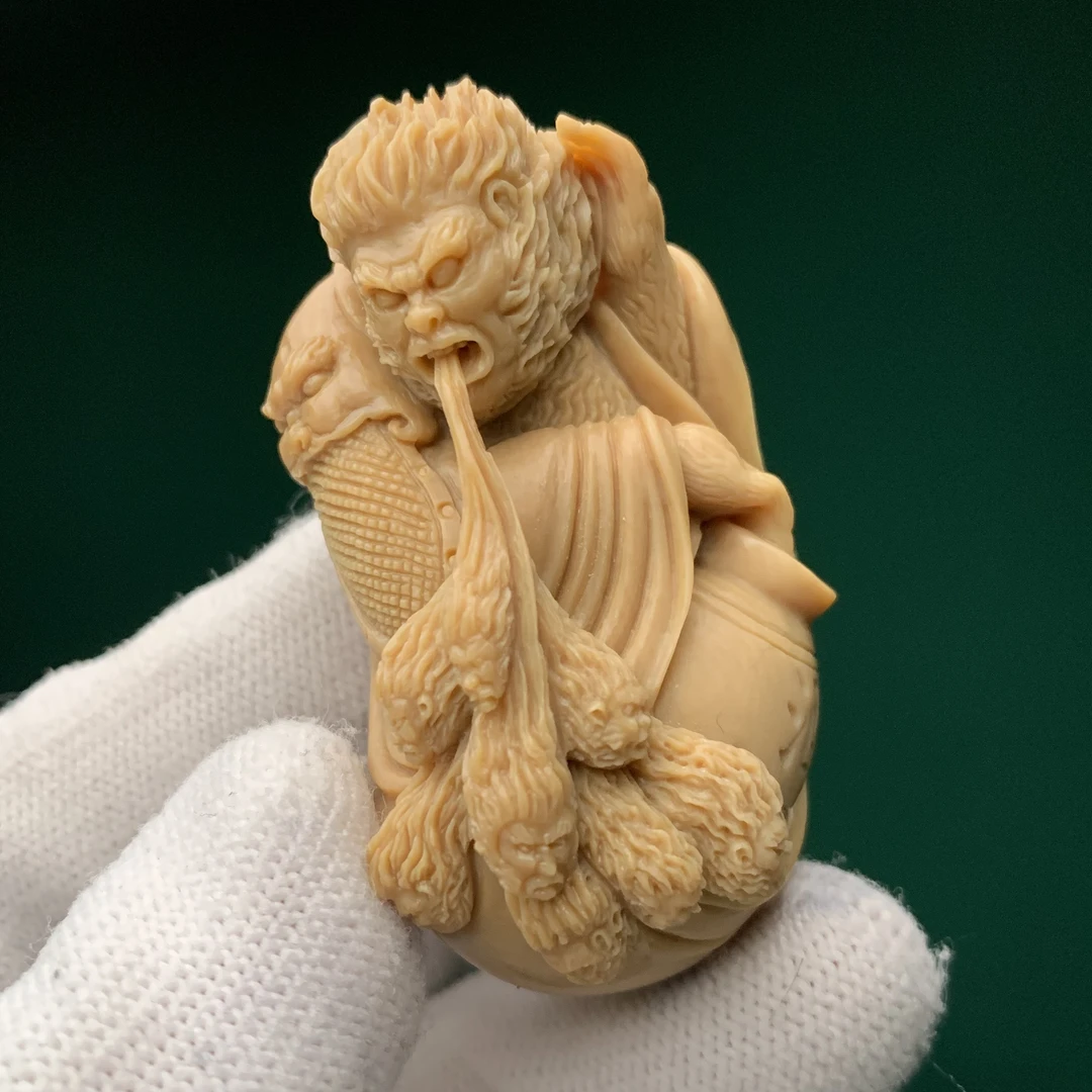 【四六儿】猛犸象牙天然冰咖齐天大圣手工把件5A肉芯料全品一等冰料