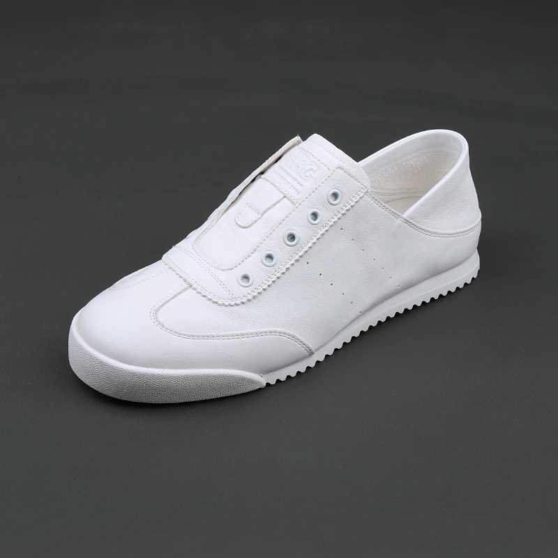 小白鞋男韩版时尚百搭薄款透气软面牛皮懒人鞋一脚套板鞋阿甘鞋潮