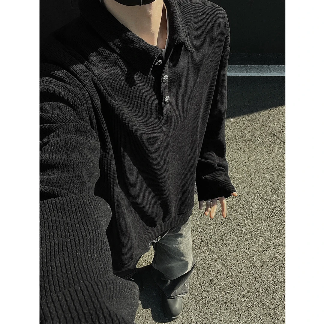 肌理感坑条POLO衫男简约设计感卫衣宽松潮流长袖外套2025春装