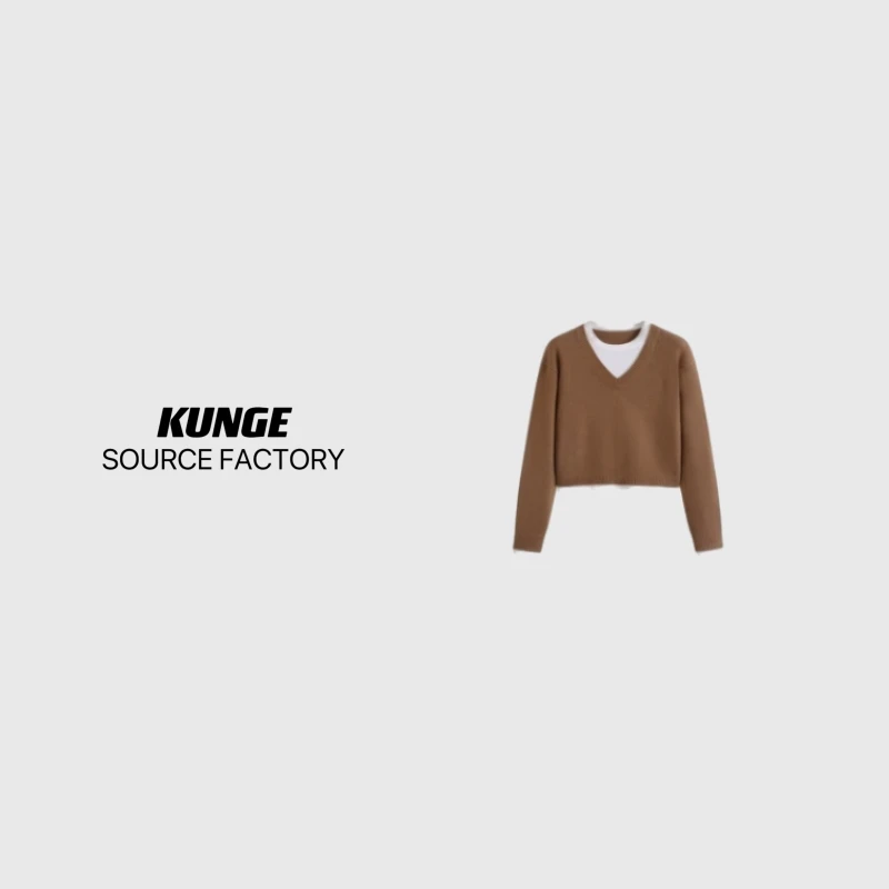 KUNGE-假两件长袖撞色毛衣常规宽松型针织-9648