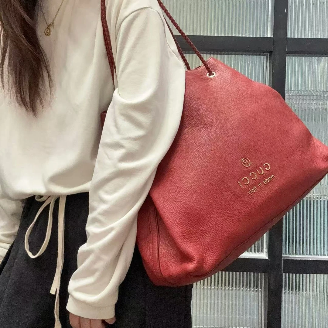 95新 GUCCI/古驰 【蕾】1RD627 红色牛皮单肩托特包