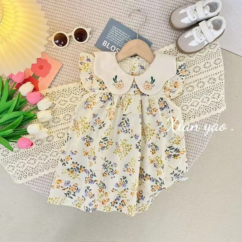 夏季新款女宝碎花连衣裙宝宝法式翻领裙子小童洋气裙SJ-R-B02